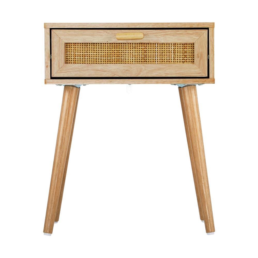 Oikiture Bedside Table Drawers Bedroom Wood Cabinet Nightstand Rattan Furniture-Bedside Table-PEROZ Accessories