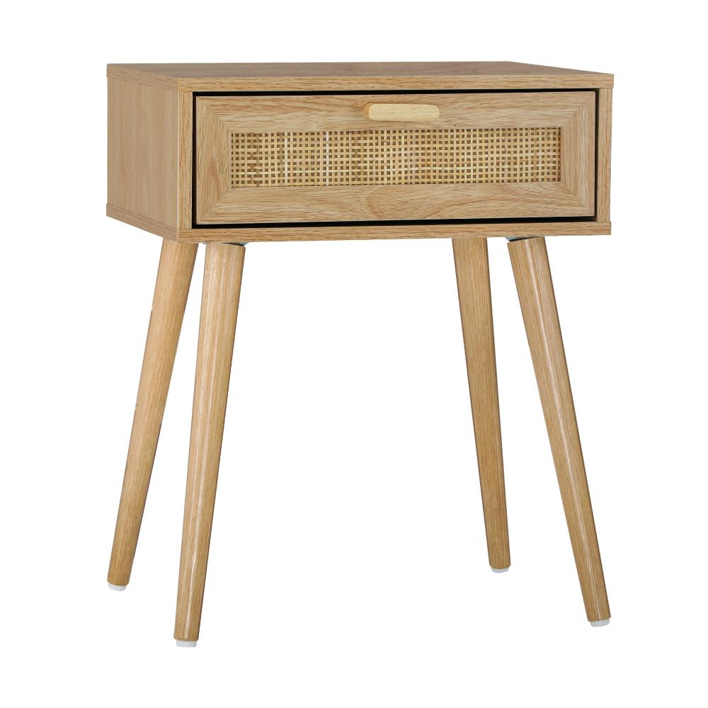 Oikiture Bedside Table Drawers Bedroom Wood Cabinet Nightstand Rattan Furniture-Bedside Table-PEROZ Accessories