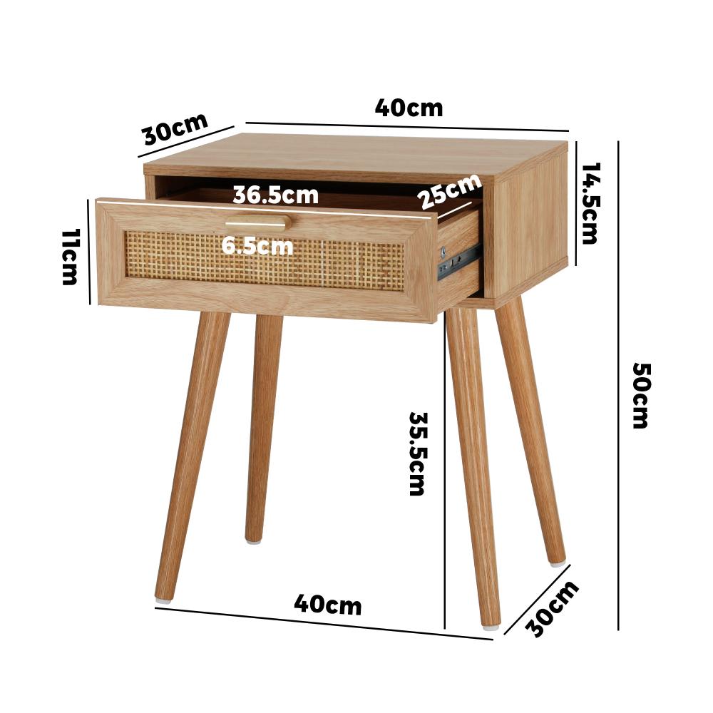 Oikiture Bedside Table Drawers Bedroom Wood Cabinet Nightstand Rattan Furniture-Bedside Table-PEROZ Accessories