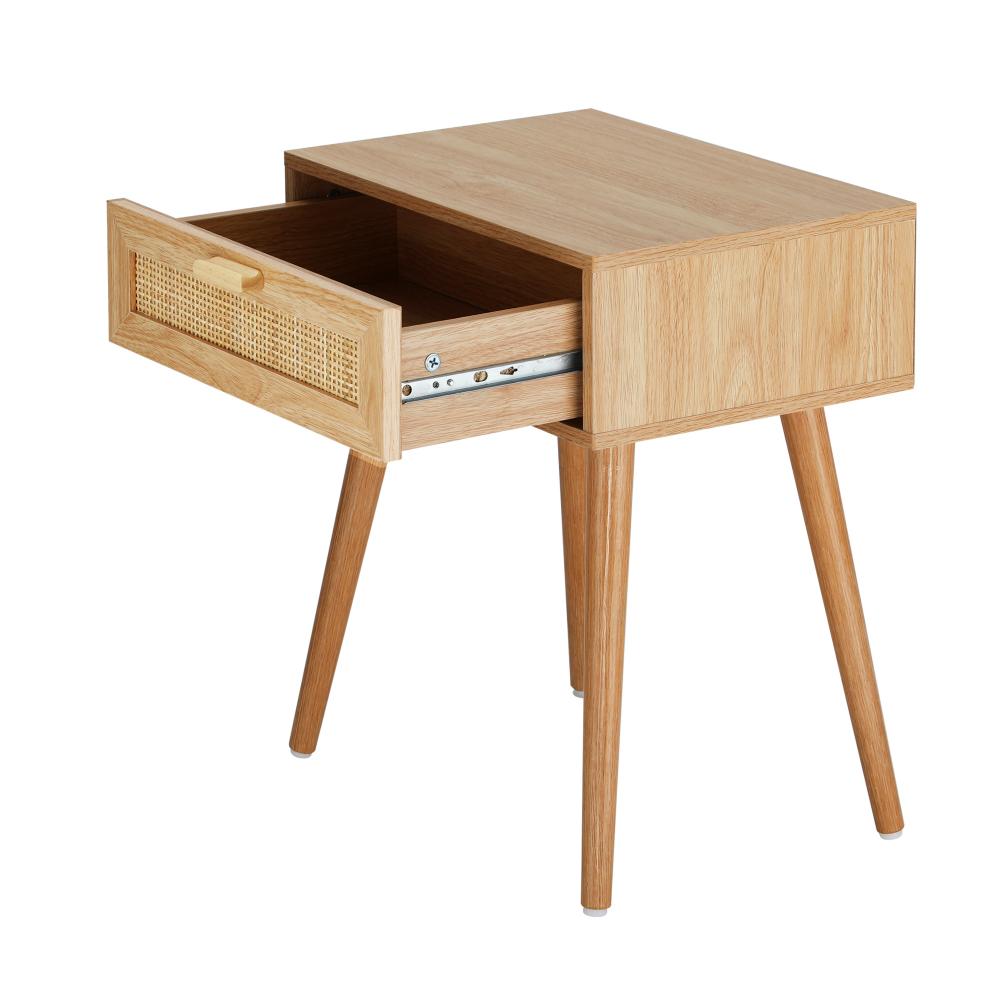 Oikiture Bedside Table Drawers Bedroom Wood Cabinet Nightstand Rattan Furniture-Bedside Table-PEROZ Accessories