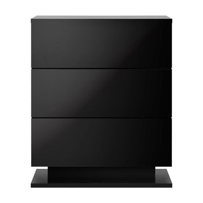 Oikiture Bedside Table RGB LED Nightstand Cabinet 3 Drawers Side Table Home Bedroom Furniture-Black-Bedside Table-PEROZ Accessories