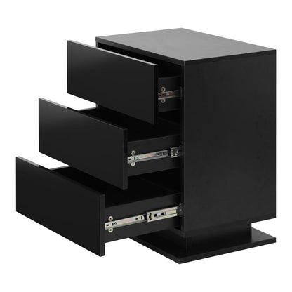 Oikiture Bedside Table RGB LED Nightstand Cabinet 3 Drawers Side Table Home Bedroom Furniture-Black-Bedside Table-PEROZ Accessories