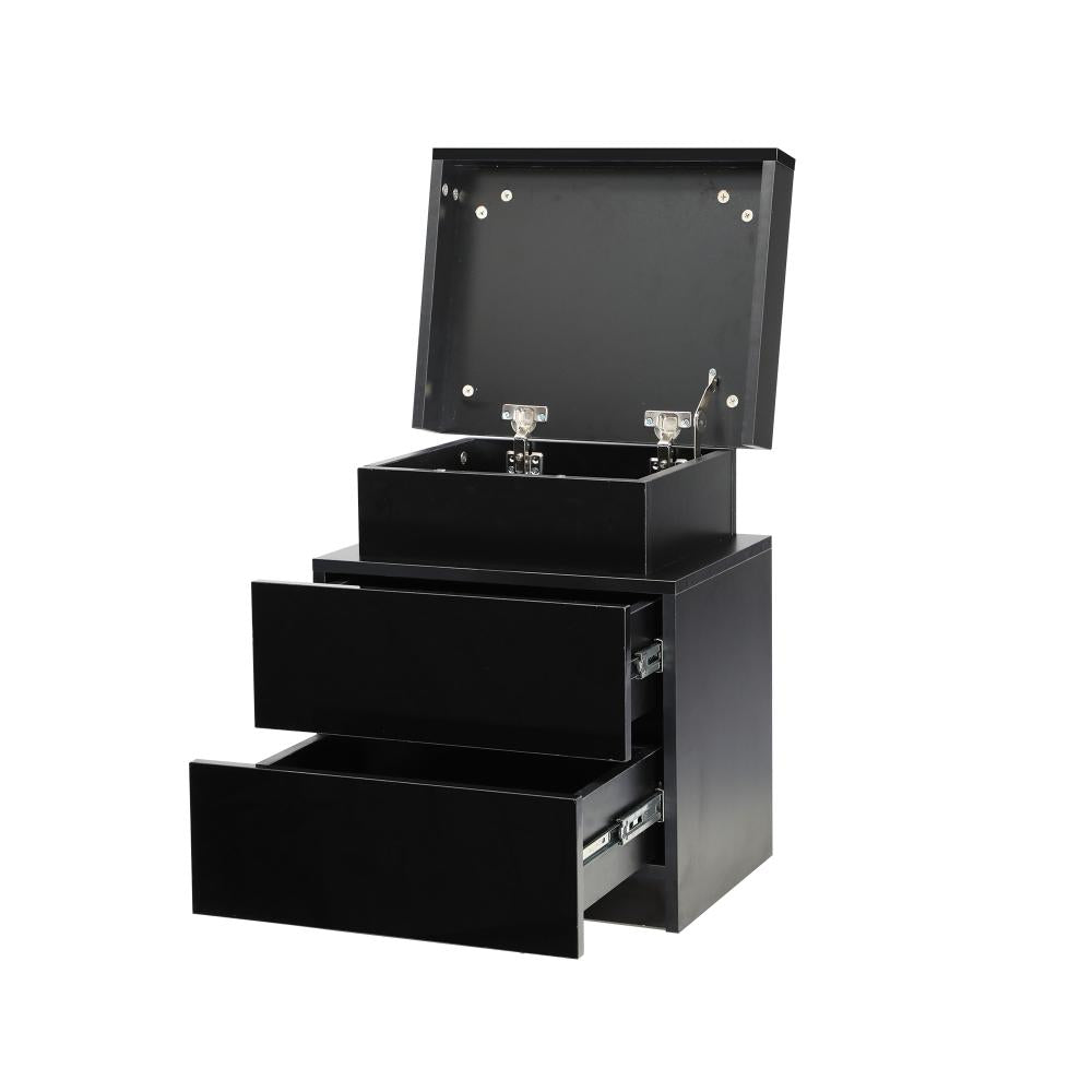 Oikiture Bedside Table RGB LED Nightstand Cabinet 2 Drawers Side Table Furniture Black-Bedside Table-PEROZ Accessories