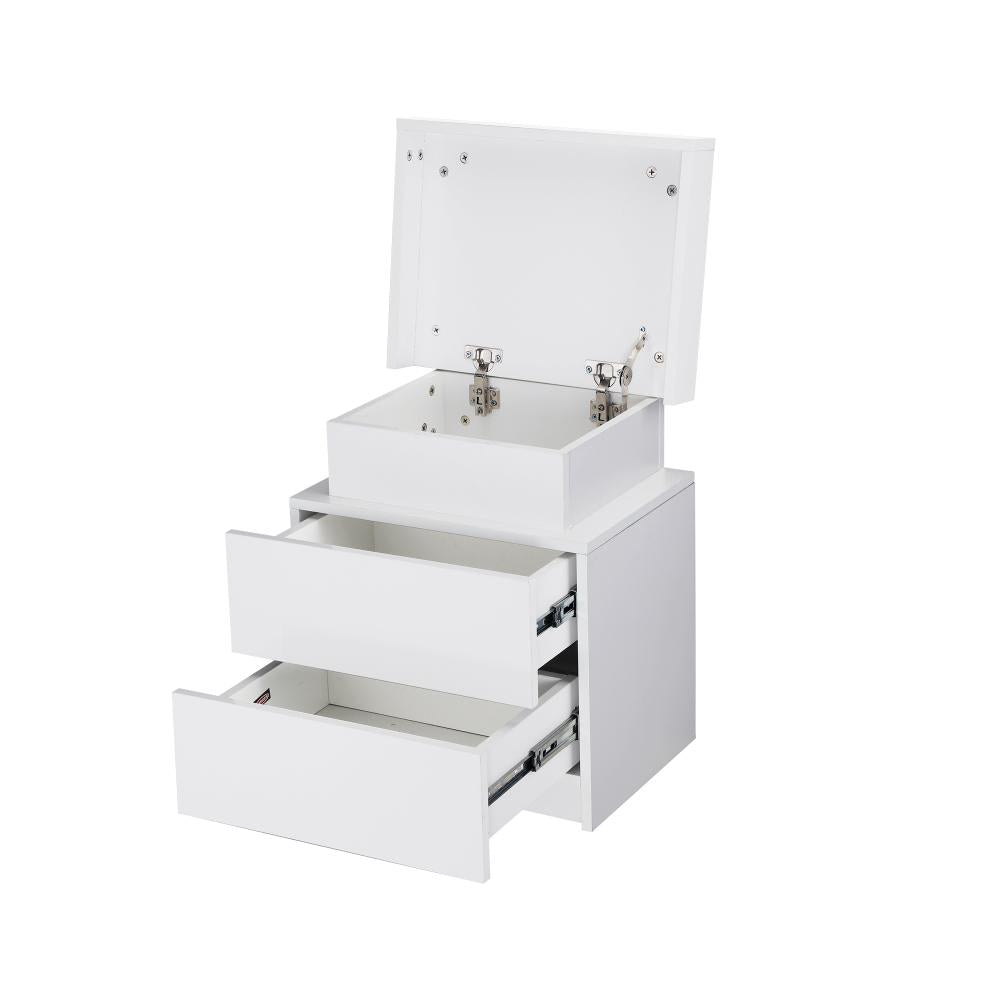 Oikiture Bedside Table RGB LED Nightstand Cabinet 2 Drawers Side Table Furniture White-Bedside Table-PEROZ Accessories