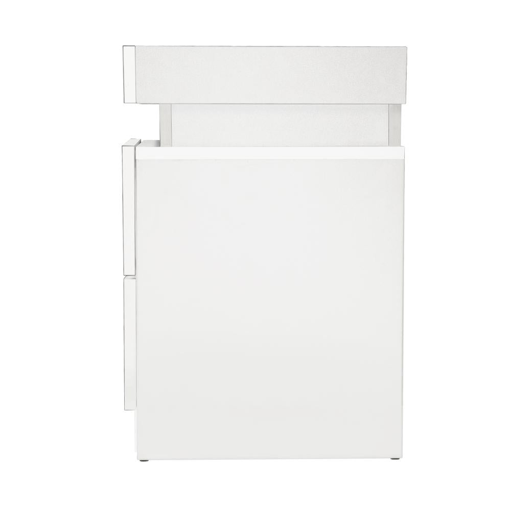 Oikiture Bedside Table RGB LED Nightstand Cabinet 2 Drawers Side Table Furniture White-Bedside Table-PEROZ Accessories