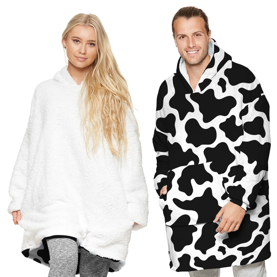 TARRAMARRA Reversible Hoodie Blanket Unisex Cow Print-Hoodie Blankets-PEROZ Accessories