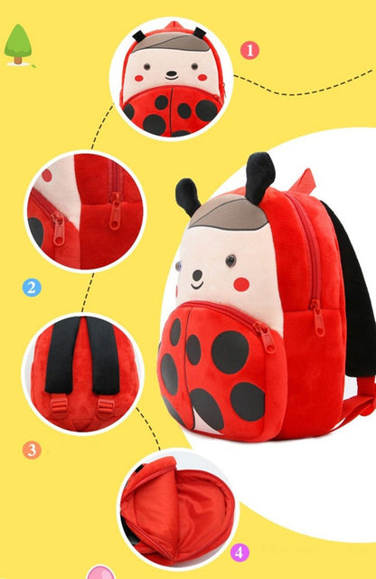 Anykidz 3D Red Ladybug Kids School Backpack Cute Cartoon Animal Style Children Toddler Plush Bag Perfect Accessories For Boys and Girls-Backpacks-PEROZ Accessories