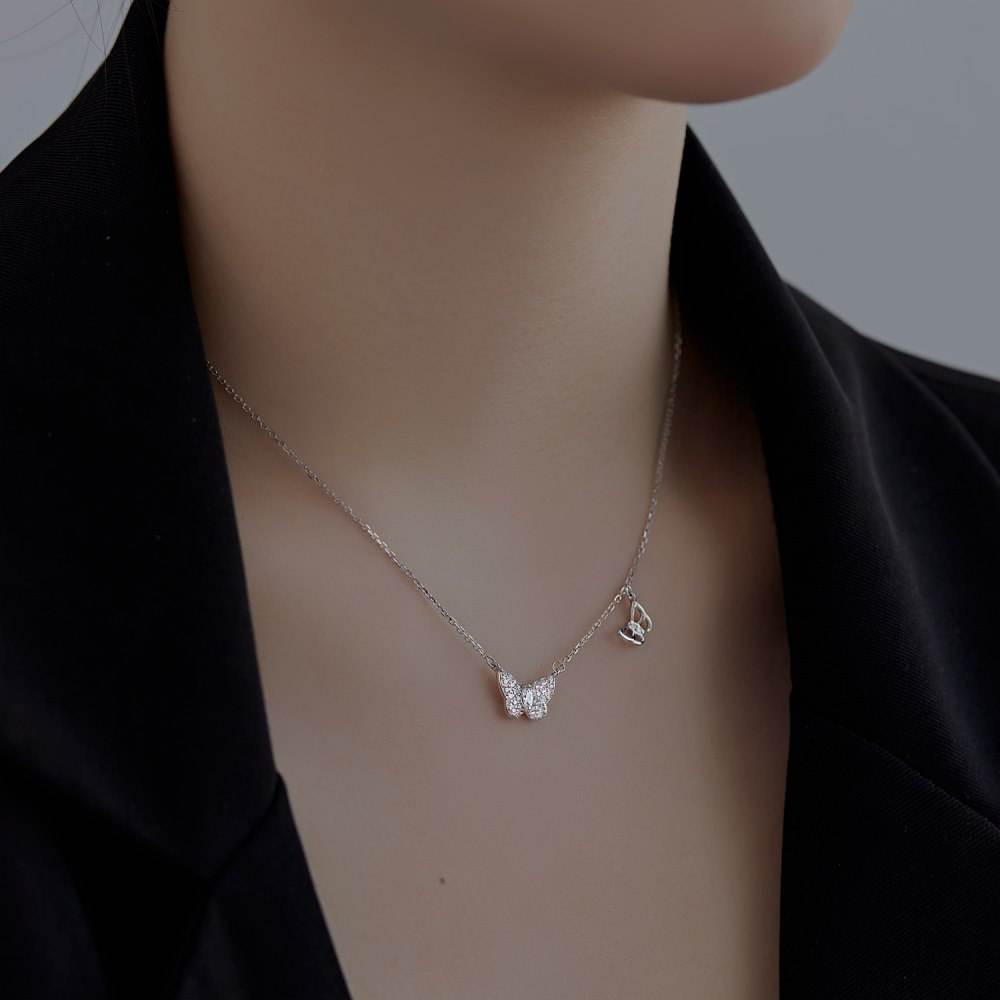 Anyco Necklace Silver 925 Sterling Silver Necklace Cubic Zircon 18K Gold Plated Jewelry Delicate Double Butterfly Pendent For Women-Necklace-PEROZ Accessories