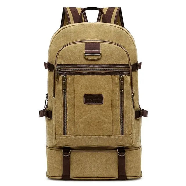 Anypack Backpack Khaki Travel Mountaineering Multi Functional Wear Resistant And Durable Backpack Extra Large Canvas Bag 60 Liters-Backpacks-PEROZ Accessories