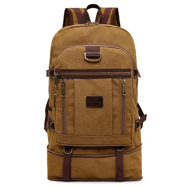 Anypack Backpack Brown Travel Mountaineering Multi Functional Wear Resistant And Durable Backpack Extra Large Canvas Bag 60 Liters-Backpacks-PEROZ Accessories