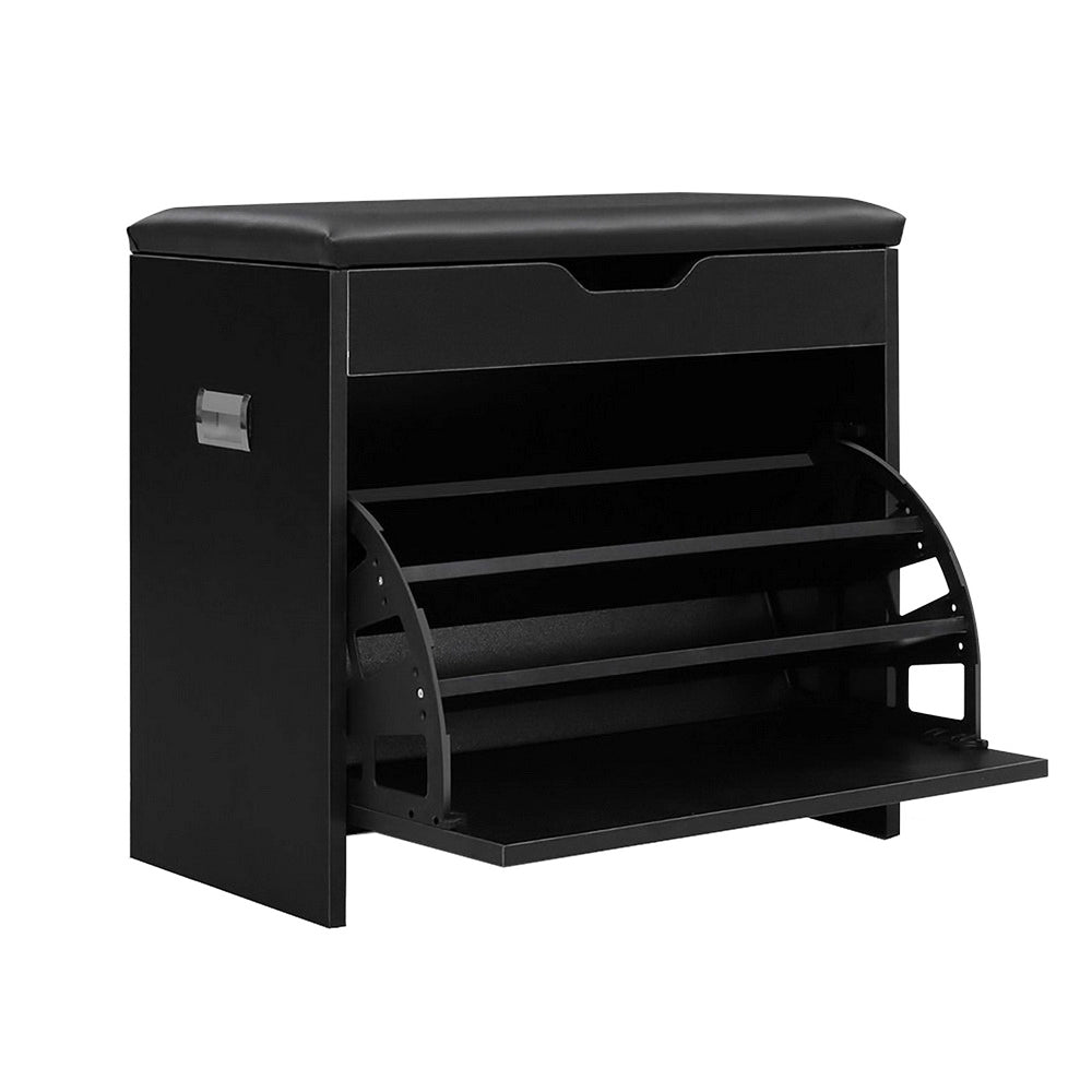 Artiss Shoe Cabinet Bench Shoes Storage Rack Organiser Shelf Black 15 Pairs-Furniture &gt; Living Room - Peroz Australia - Image - 1