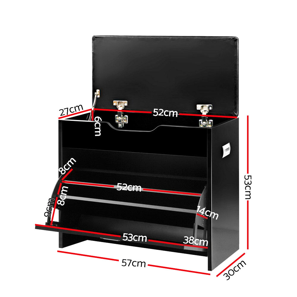 Artiss Shoe Cabinet Bench Shoes Storage Rack Organiser Shelf Black 15 Pairs-Furniture &gt; Living Room - Peroz Australia - Image - 2