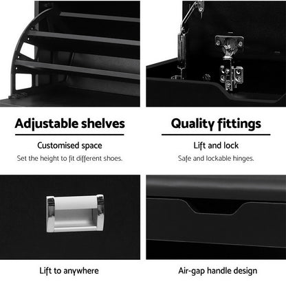 Artiss Shoe Cabinet Bench Shoes Storage Rack Organiser Shelf Black 15 Pairs-Furniture &gt; Living Room - Peroz Australia - Image - 5