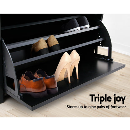 Artiss Shoe Cabinet Bench Shoes Storage Rack Organiser Shelf Black 15 Pairs-Furniture &gt; Living Room - Peroz Australia - Image - 7