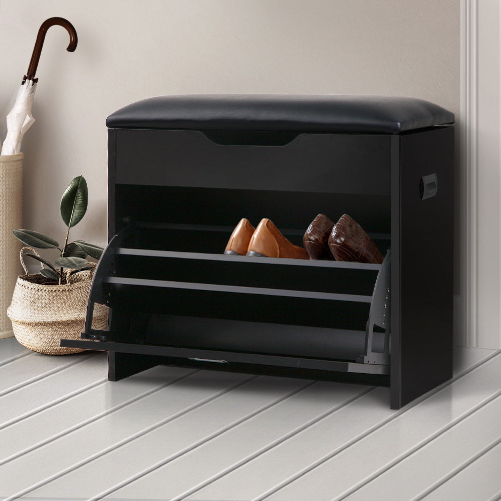 Artiss Shoe Cabinet Bench Shoes Storage Rack Organiser Shelf Black 15 Pairs-Furniture > Living Room - Peroz Australia - Image - 8