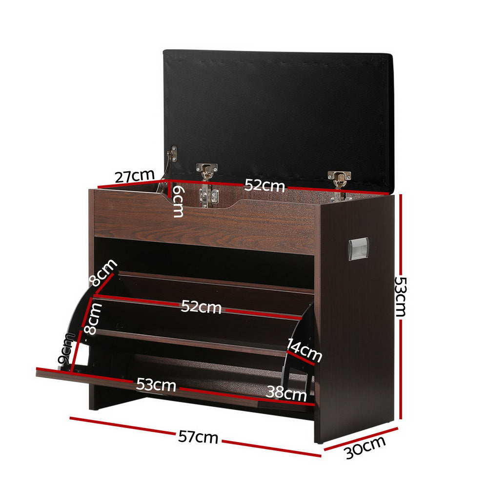 Artiss Shoe Cabinet Bench Shoes Organiser Storage Rack Wooden Cupboard 15 Pairs-Furniture &gt; Living Room - Peroz Australia - Image - 2