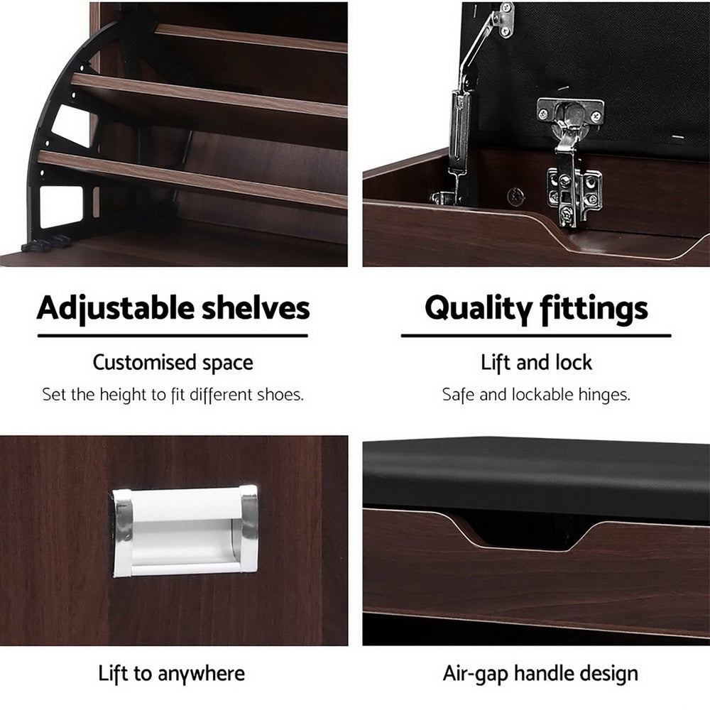 Artiss Shoe Cabinet Bench Shoes Organiser Storage Rack Wooden Cupboard 15 Pairs-Furniture &gt; Living Room - Peroz Australia - Image - 6