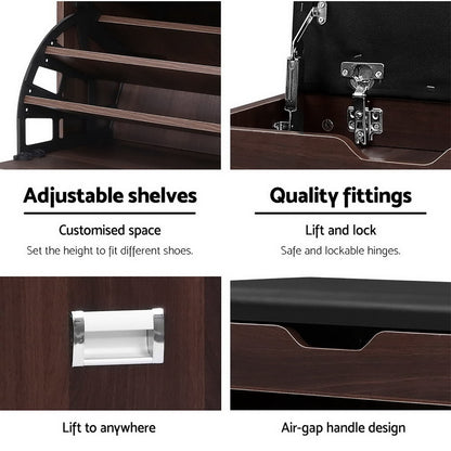 Artiss Shoe Cabinet Bench Shoes Organiser Storage Rack Wooden Cupboard 15 Pairs-Furniture &gt; Living Room - Peroz Australia - Image - 6