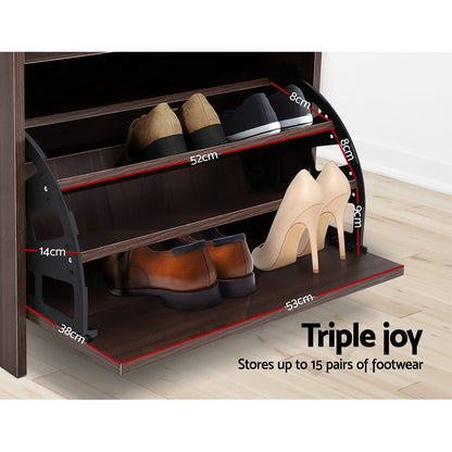 Artiss Shoe Cabinet Bench Shoes Organiser Storage Rack Wooden Cupboard 15 Pairs-Furniture &gt; Living Room - Peroz Australia - Image - 7