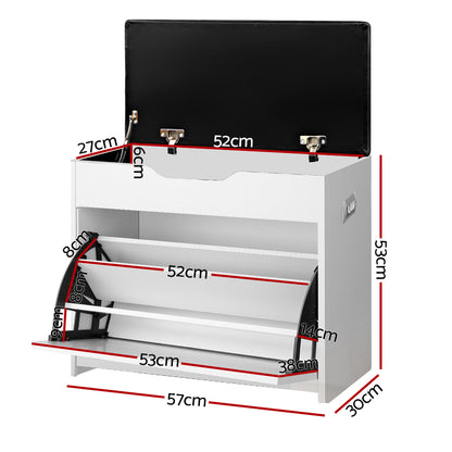 Artiss Shoe Cabinet Bench Shoes Organiser Storage Rack Cupboard White 15 Pairs-Furniture &gt; Living Room - Peroz Australia - Image - 3
