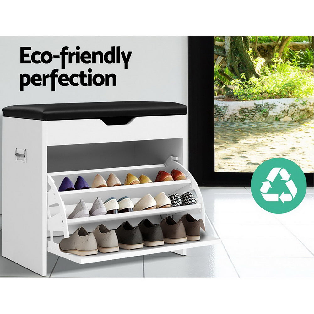 Artiss Shoe Cabinet Bench Shoes Organiser Storage Rack Cupboard White 15 Pairs-Furniture &gt; Living Room - Peroz Australia - Image - 6