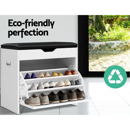 Artiss Shoe Cabinet Bench Shoes Organiser Storage Rack Cupboard White 15 Pairs-Furniture &gt; Living Room - Peroz Australia - Image - 6