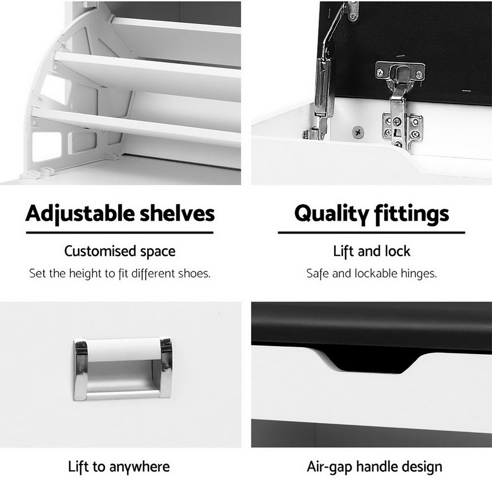 Artiss Shoe Cabinet Bench Shoes Organiser Storage Rack Cupboard White 15 Pairs-Furniture &gt; Living Room - Peroz Australia - Image - 7