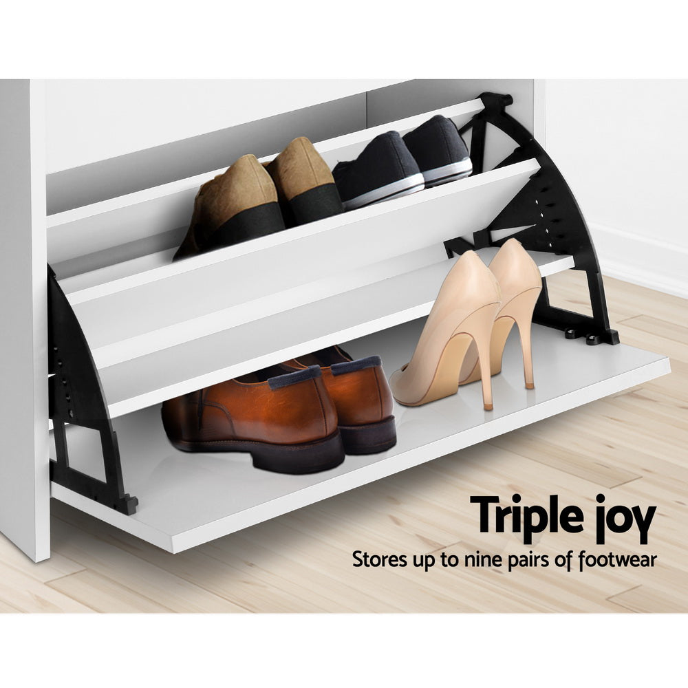 Artiss Shoe Cabinet Bench Shoes Organiser Storage Rack Cupboard White 15 Pairs-Furniture &gt; Living Room - Peroz Australia - Image - 8