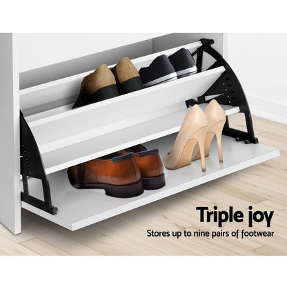 Artiss Shoe Cabinet Bench Shoes Organiser Storage Rack Cupboard White 15 Pairs-Furniture &gt; Living Room - Peroz Australia - Image - 8