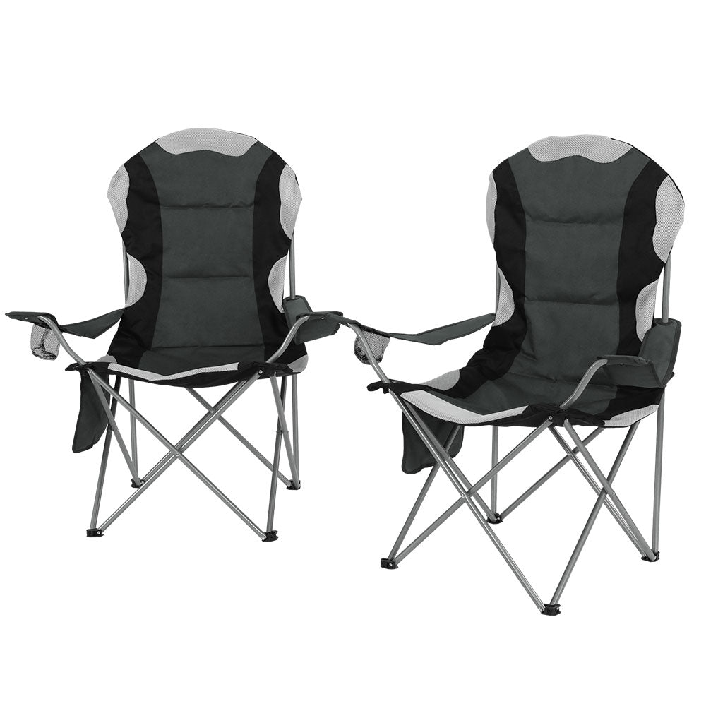 Weisshorn 2X Folding Camping Chairs Arm Chair Portable Outdoor Beach Fishing BBQ-Outdoor &gt; Camping-PEROZ Accessories