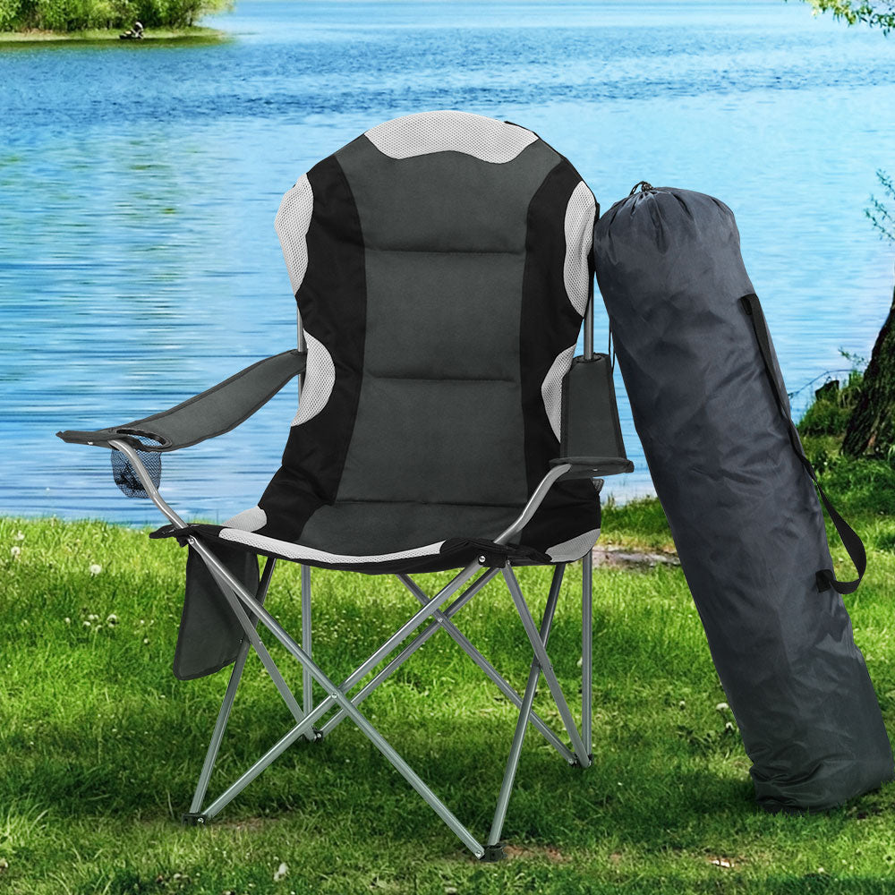 Weisshorn 2X Folding Camping Chairs Arm Chair Portable Outdoor Beach Fishing BBQ-Outdoor &gt; Camping-PEROZ Accessories