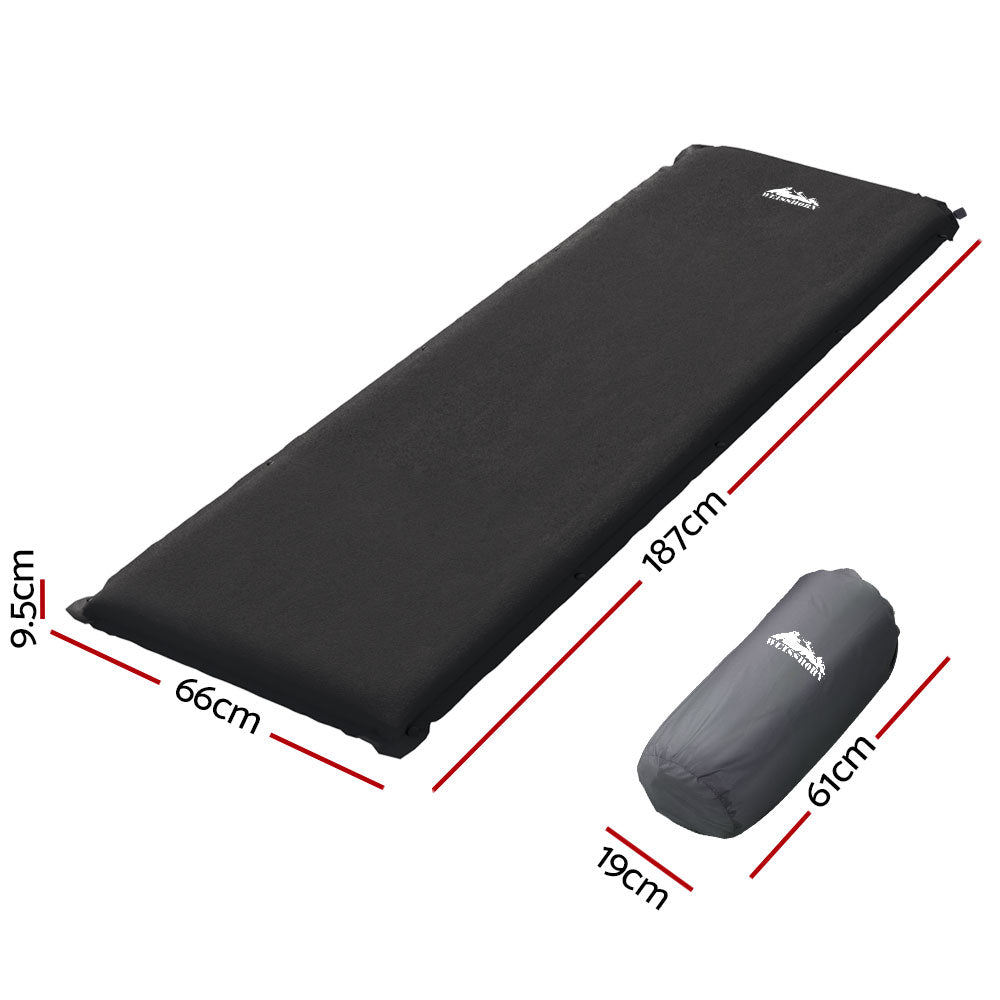 Weisshorn Self Inflating Mattress 9.5CM Camping Sleeping Air Bed Single Black-Outdoor &gt; Camping-PEROZ Accessories