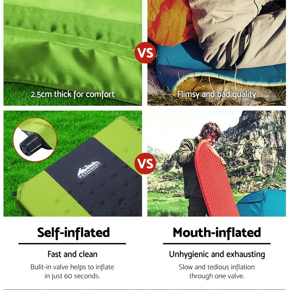 Weisshorn Self Inflating Mattress Camping Sleeping Mat Air Bed Pad Double Green-Outdoor &gt; Camping-PEROZ Accessories