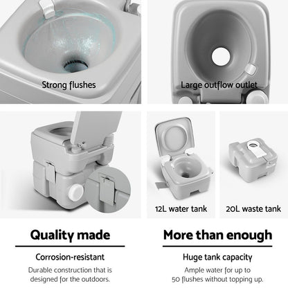 Weisshorn 20L Portable Outdoor Camping Toilet - Grey-Outdoor &gt; Camping-PEROZ Accessories