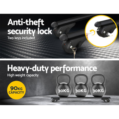 Universal Car Roof Racks Pod Aluminium Cross Bars Adjustable 108cm Black-Auto Accessories &gt; Cross Bar-PEROZ Accessories