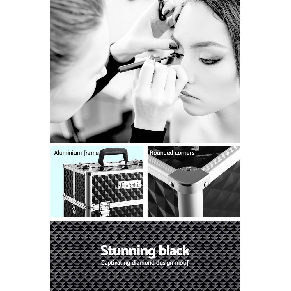 Embellir Portable Cosmetic Beauty Makeup Case - Diamond Black-Health &amp; Beauty &gt; Makeup-PEROZ Accessories