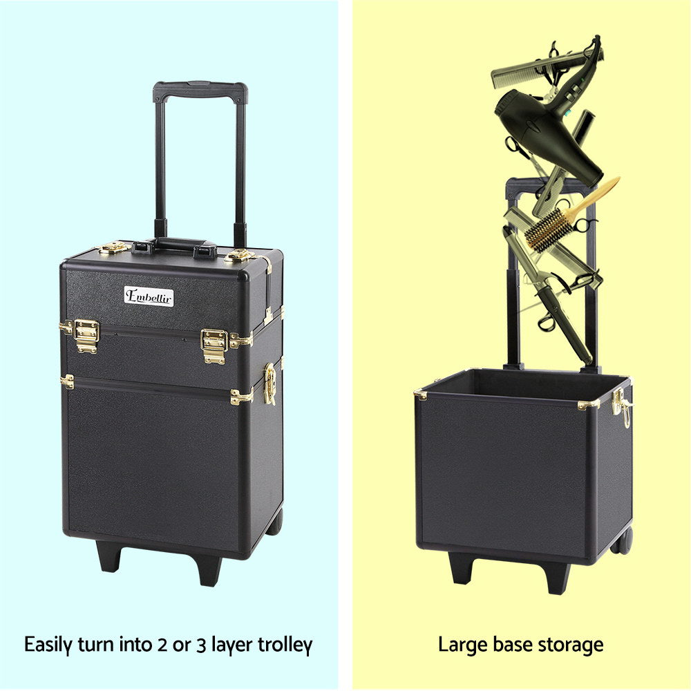 Embellir 7 in 1 Portable Cosmetic Beauty Makeup Trolley - Black &amp; Gold-Health &amp; Beauty &gt; Cosmetic Storage-PEROZ Accessories