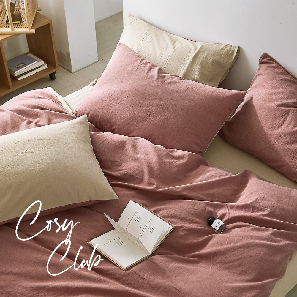 Cosy Club Quilt Cover Set Cotton Duvet Double Red Beige-Quilt Covers-PEROZ Accessories