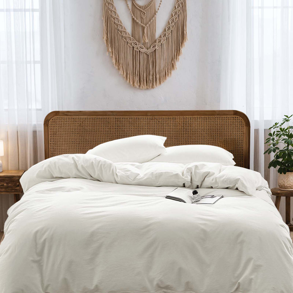 Cosy Club Washed Cotton Quilt Set White Double-Quilt Set-PEROZ Accessories