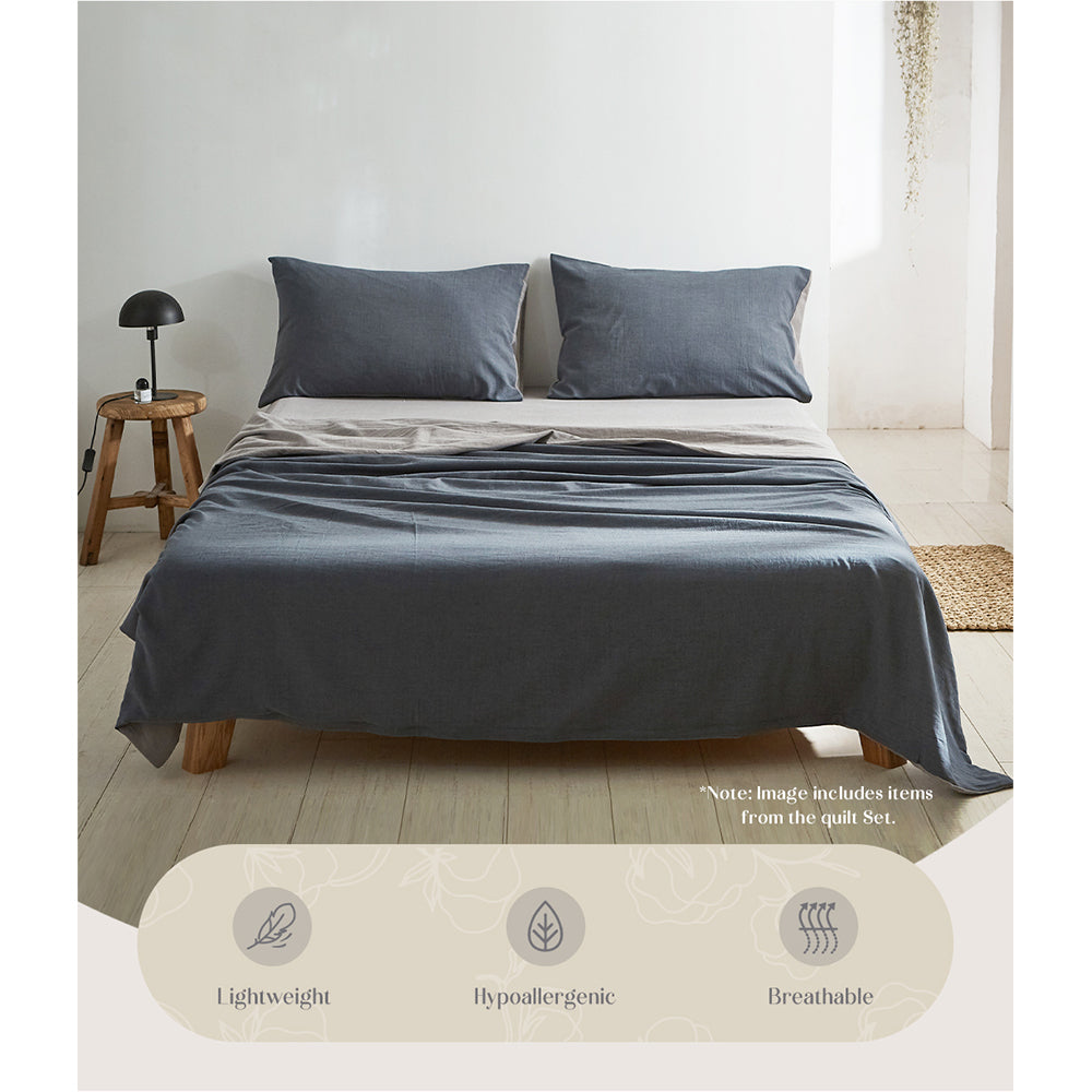 Cosy Club Sheet Set Cotton Sheets Double Dark Blue Grey-Bed Sheets-PEROZ Accessories