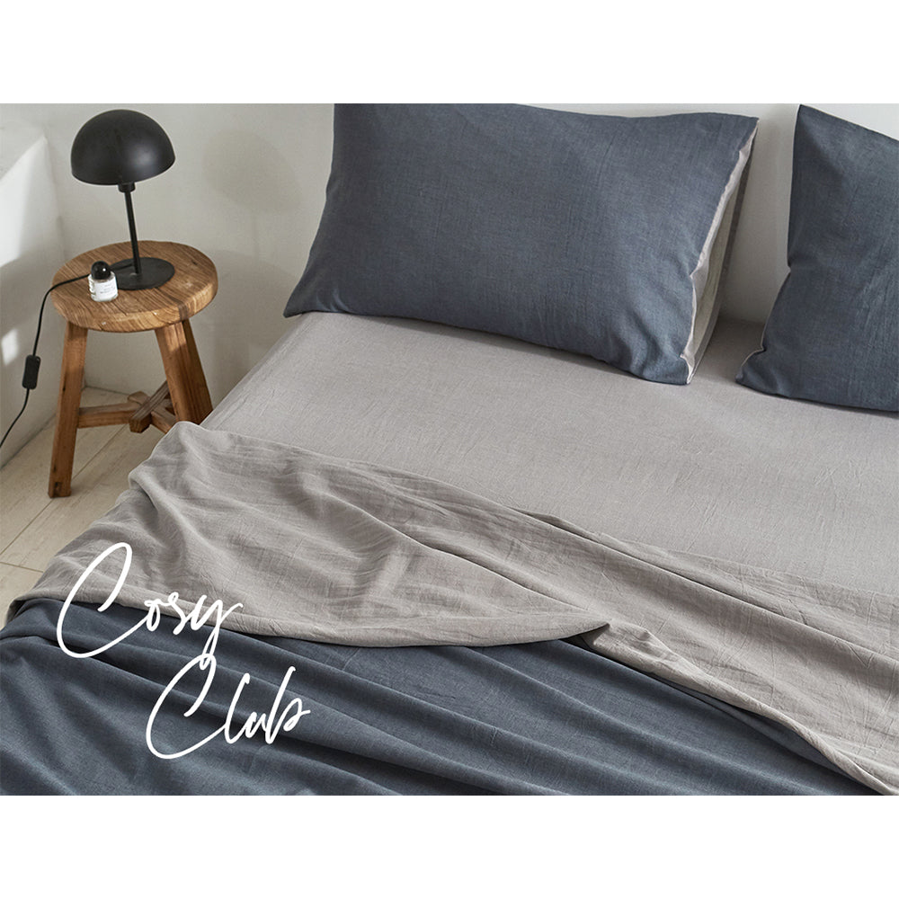 Cosy Club Sheet Set Cotton Sheets Double Dark Blue Grey-Bed Sheets-PEROZ Accessories