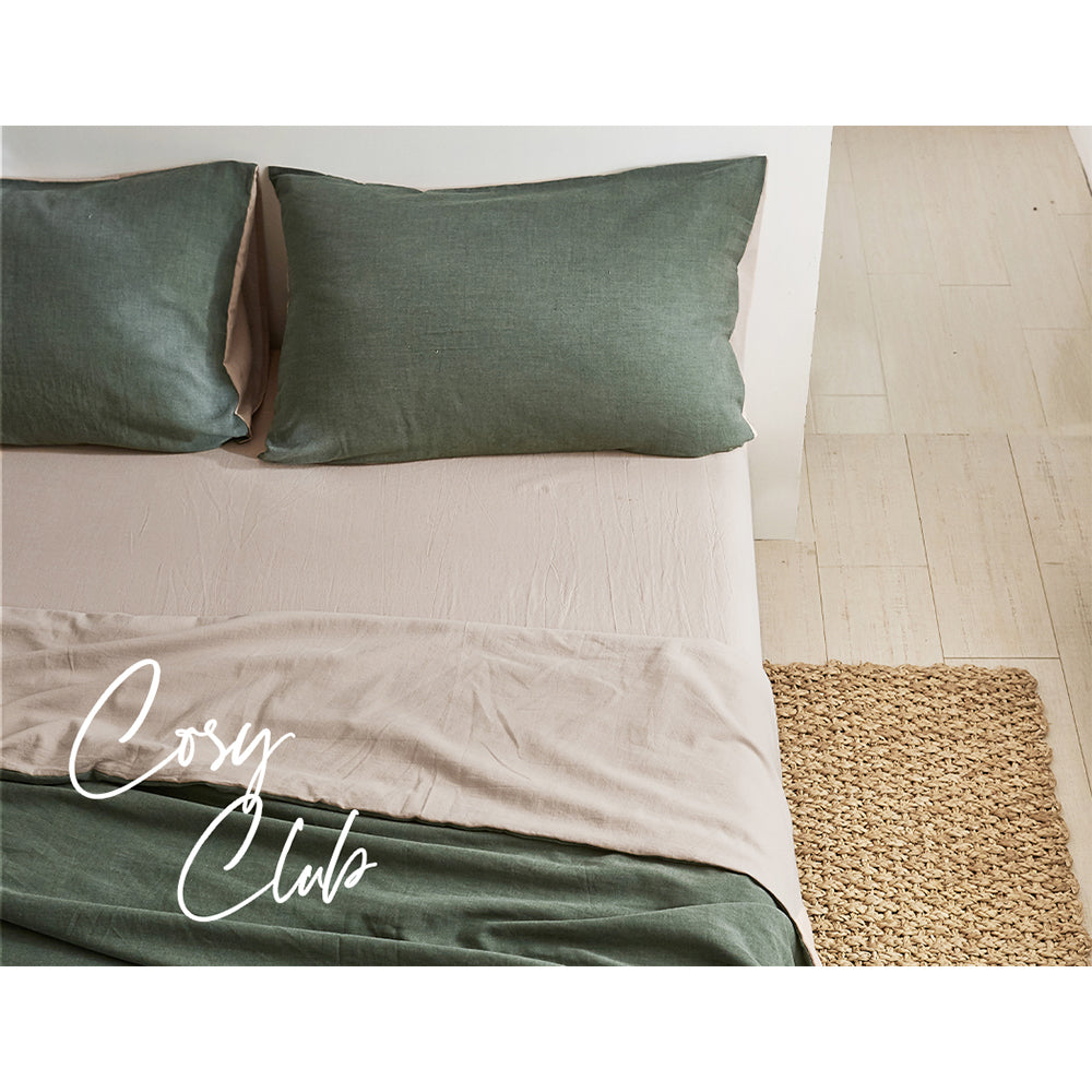 Cosy Club Sheet Set Cotton Sheets Double Green Beige-Bed Sheets-PEROZ Accessories