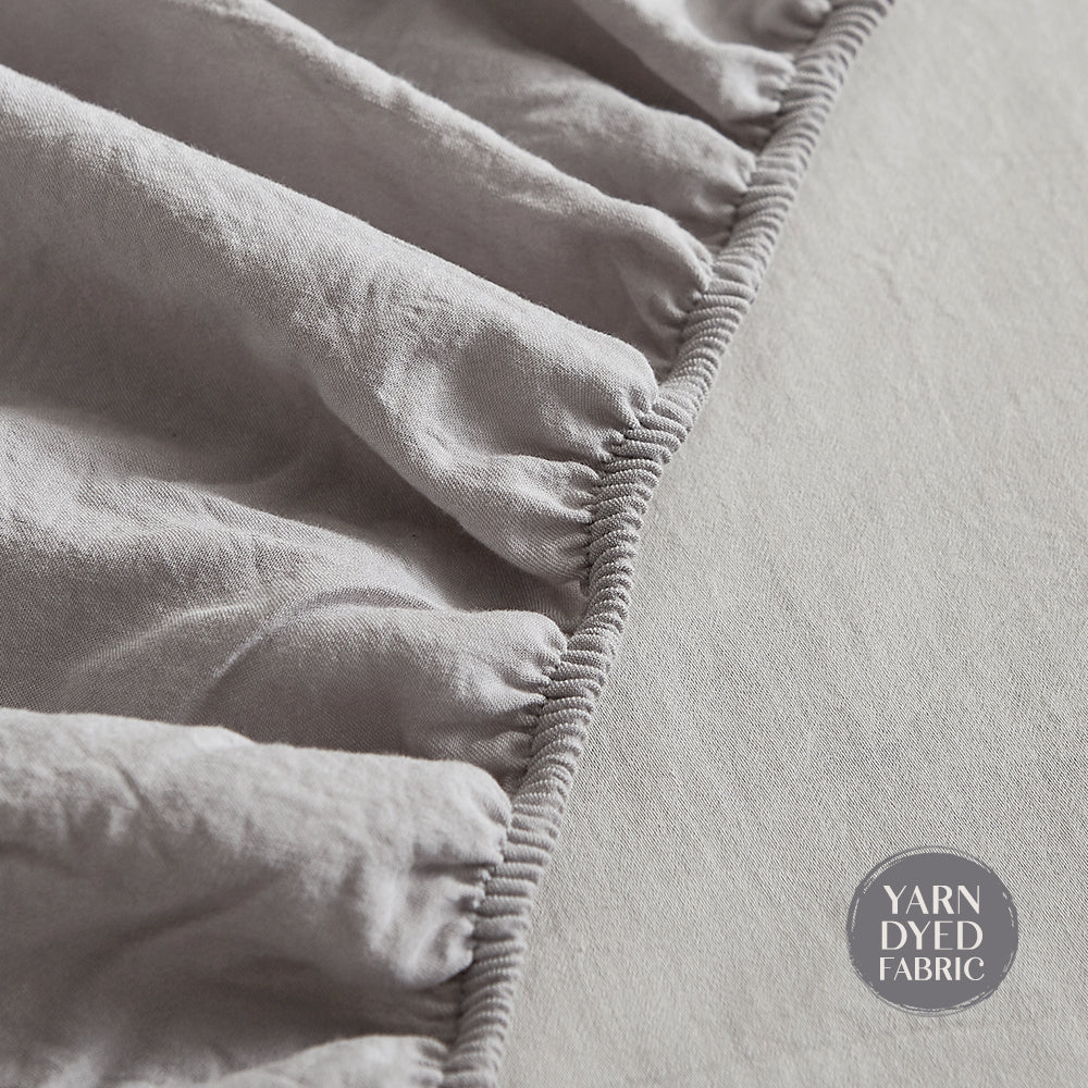 Cosy Club Washed Cotton Sheet Set Grey Double-Bed Sheets-PEROZ Accessories