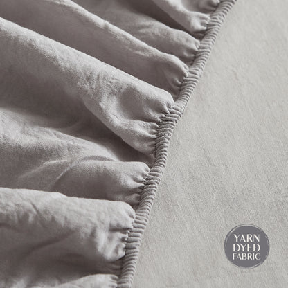 Cosy Club Washed Cotton Sheet Set Grey Double-Bed Sheets-PEROZ Accessories