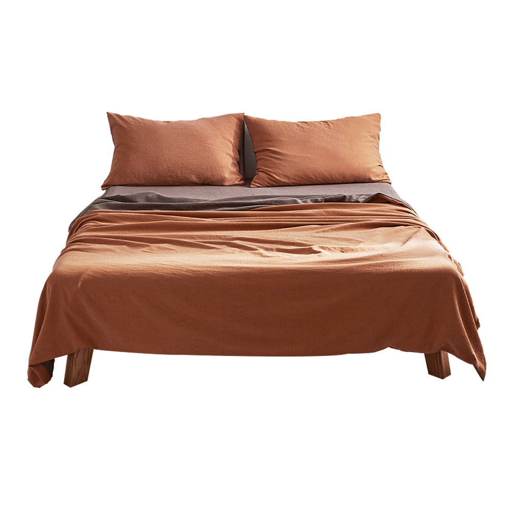 Cosy Club Sheet Set Cotton Sheets Double Orange Brown-Bed Sheets-PEROZ Accessories