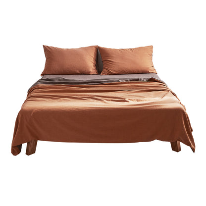 Cosy Club Sheet Set Cotton Sheets Double Orange Brown-Bed Sheets-PEROZ Accessories