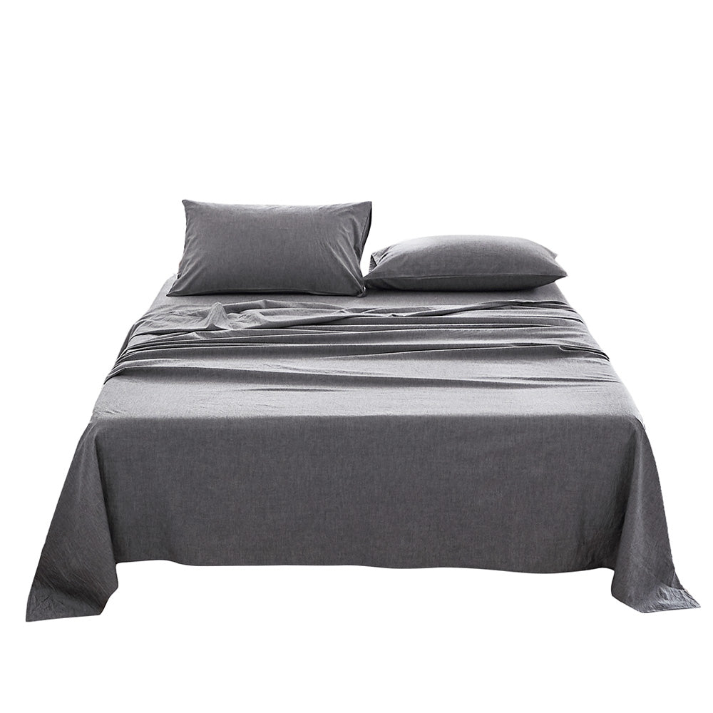 Cosy Club Washed Cotton Sheet Set Single Black-Bed Sheets-PEROZ Accessories