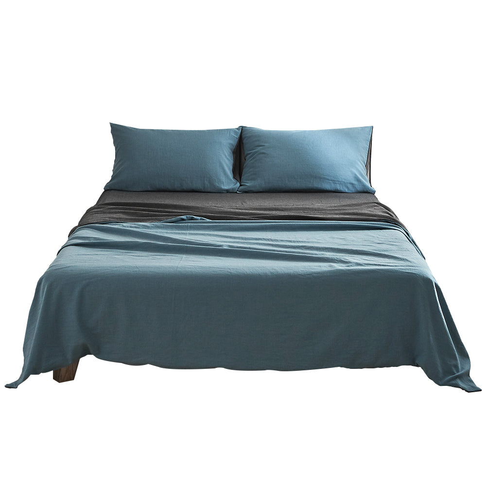 Cosy Club Sheet Set Cotton Sheets Single Blue Dark Blue-Bed Sheets-PEROZ Accessories