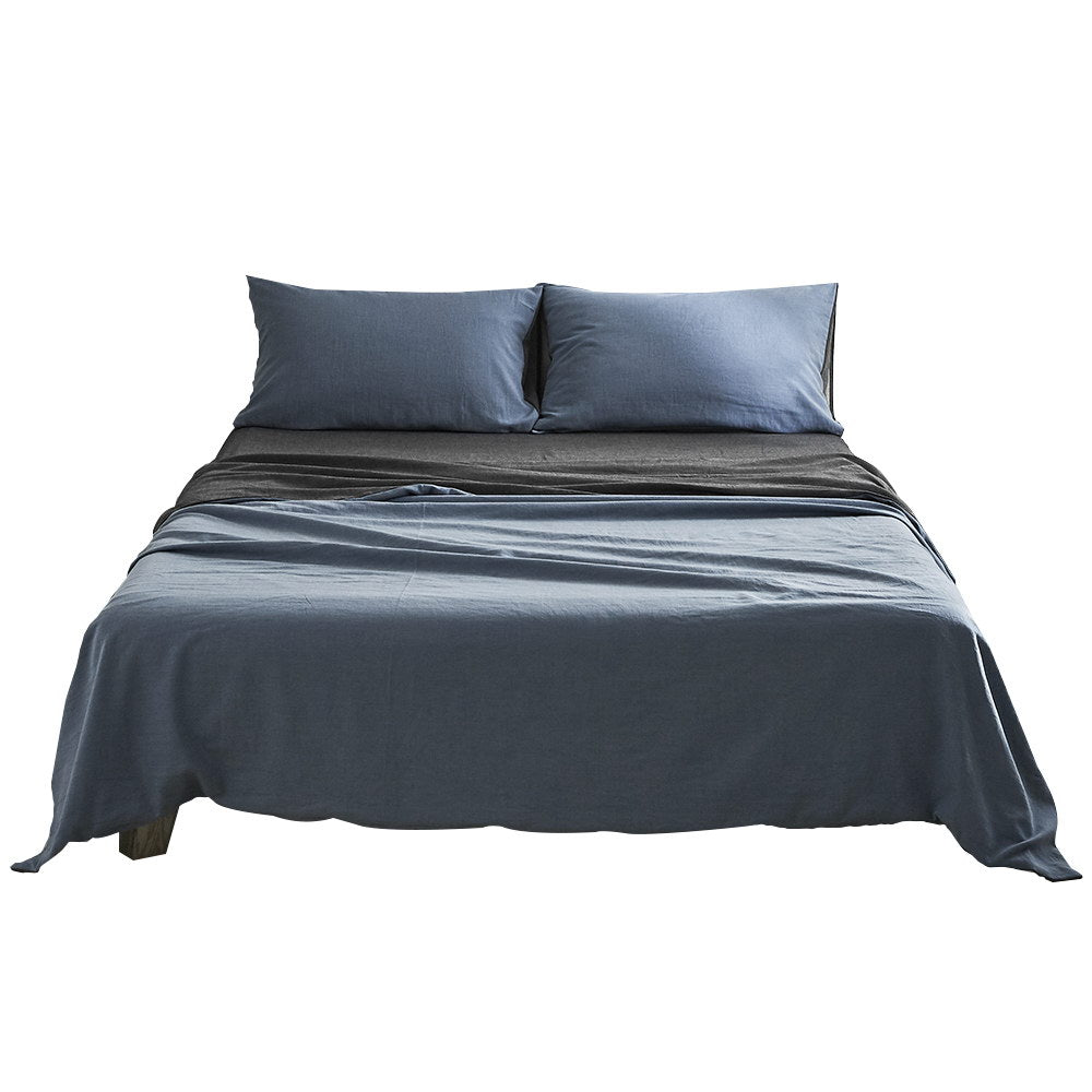 Cosy Club Sheet Set Cotton Sheets Single Blue Dark Grey-Bed Sheets-PEROZ Accessories