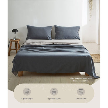 Cosy Club Sheet Set Cotton Sheets Single Blue Dark Grey-Bed Sheets-PEROZ Accessories